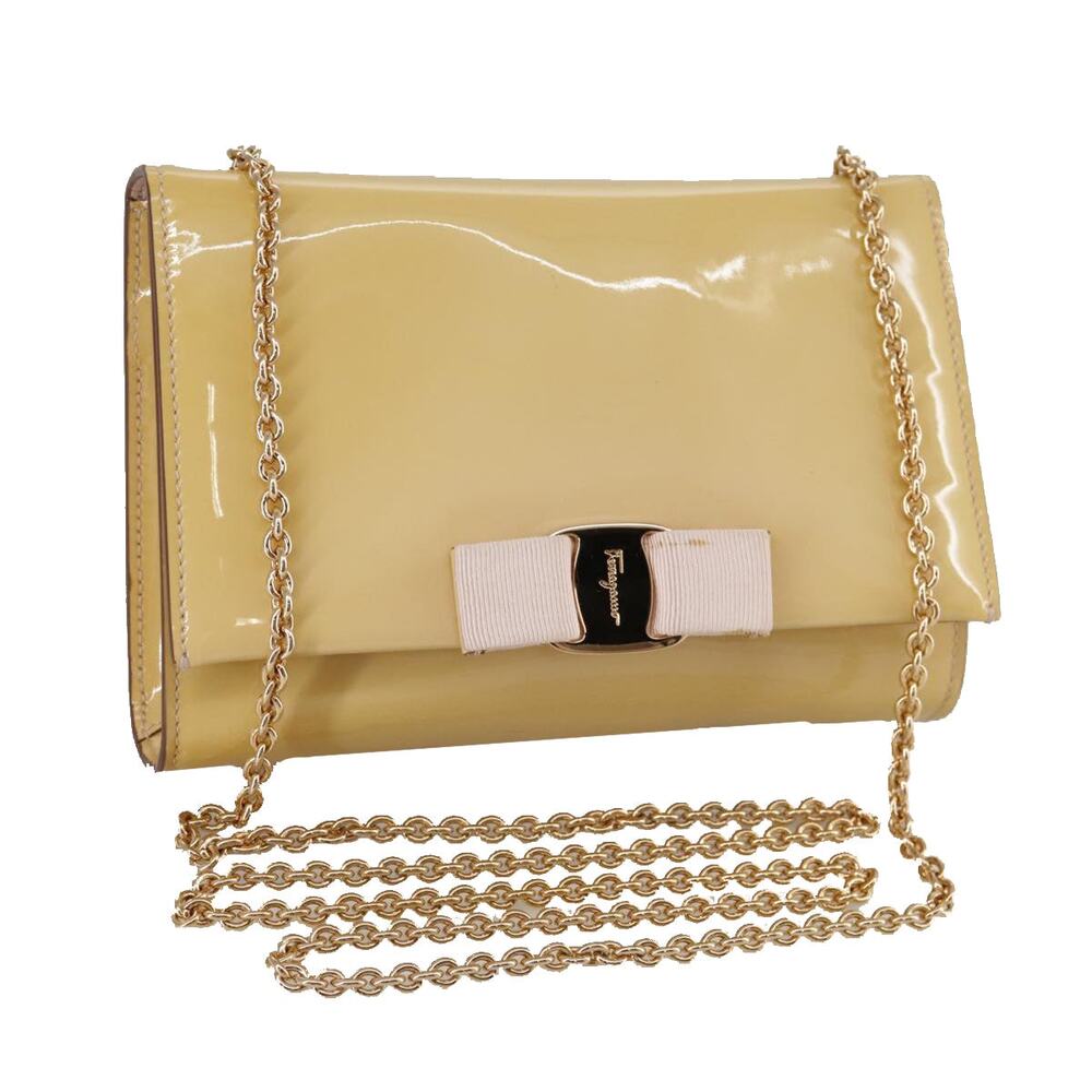 Salvatore Ferragamo Chain Shoulder Bag Enamel Yellow